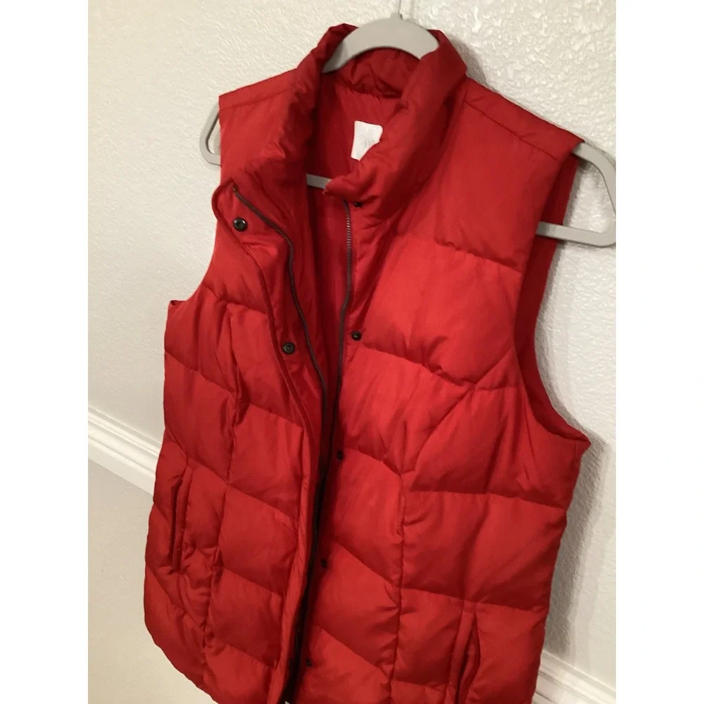 J Jill‎ Womens Red Quilted Down Puffer Vest Stand Collar Zip Front Medium